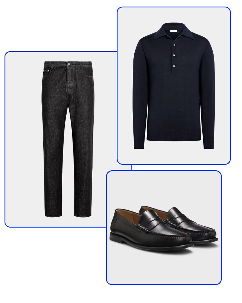 Navy Polo-Pullover — Flatlay