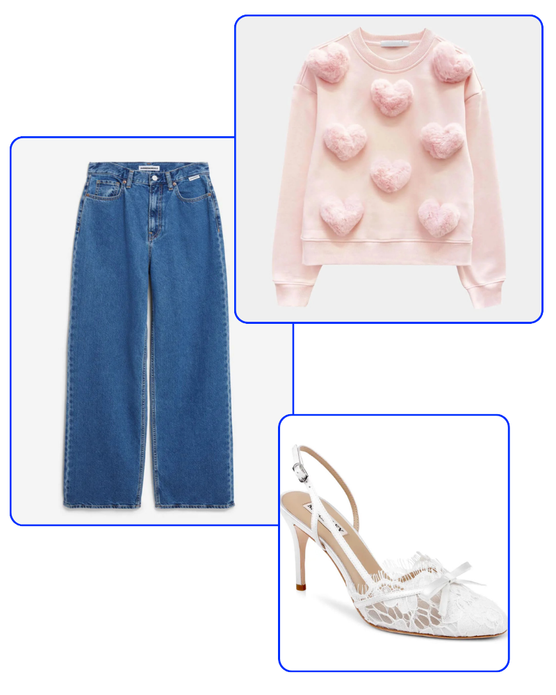 Rosa Pullover mit Herzmuster — Flatlay